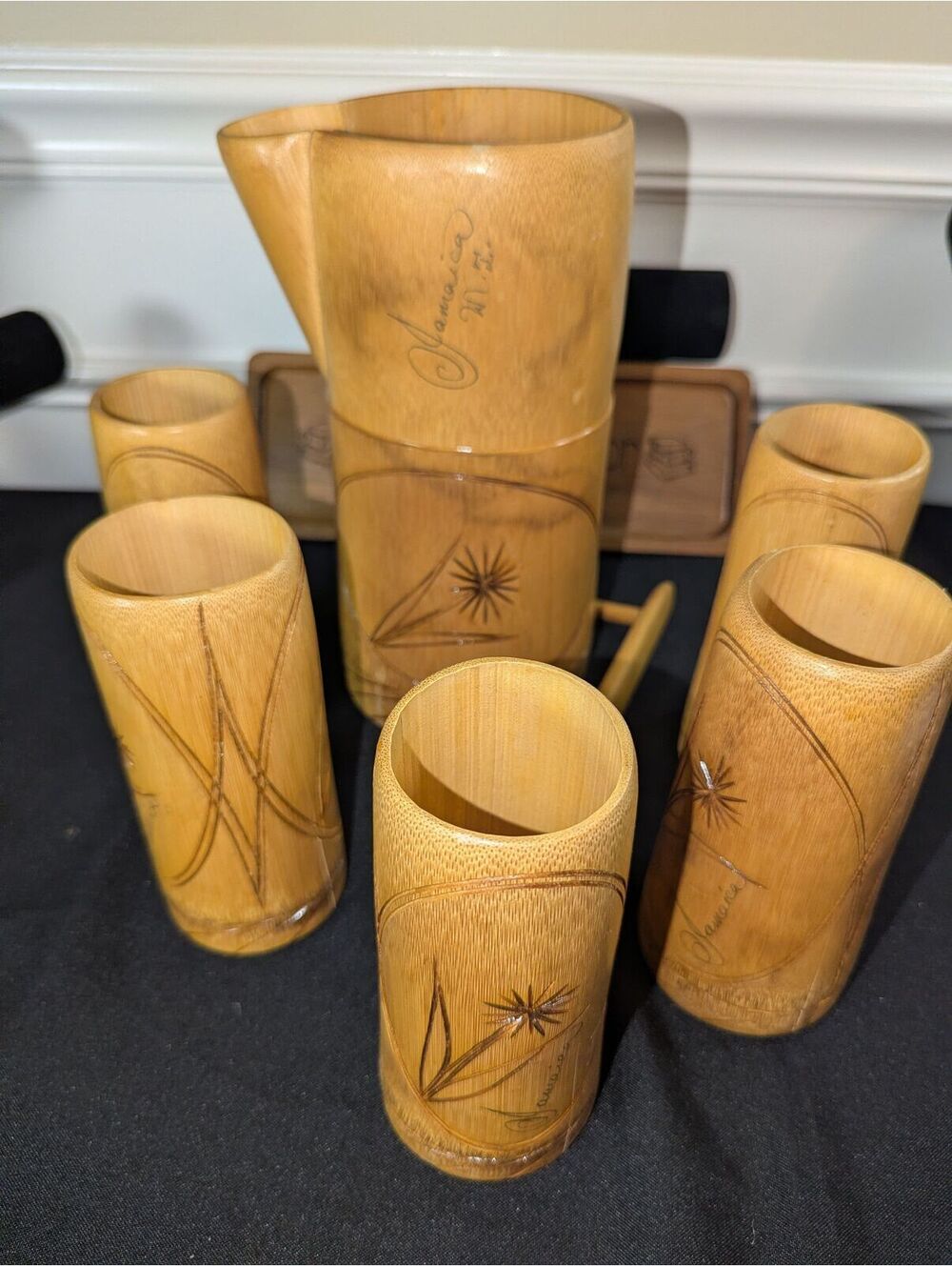 BIN Bamboo pitcher and tumblers from Jamaica 6 Piece set [COPY]